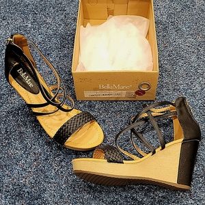 Bella Marie cross-strap wedge sandal, size 10
